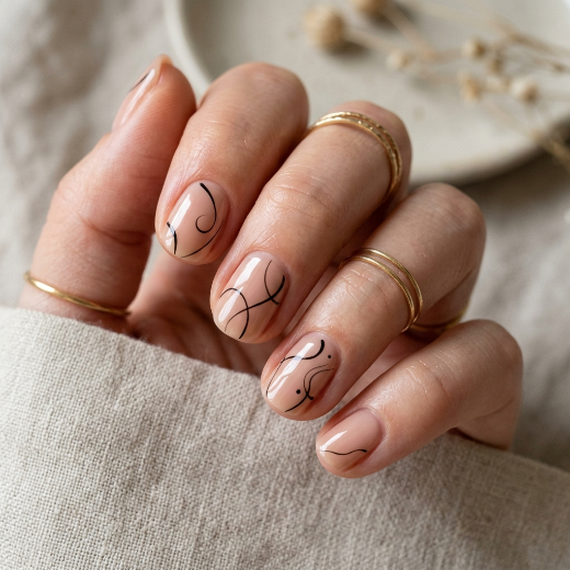 Abstract line nail art nude