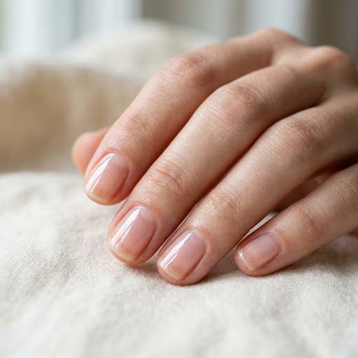 Bare natural nails glossy shine