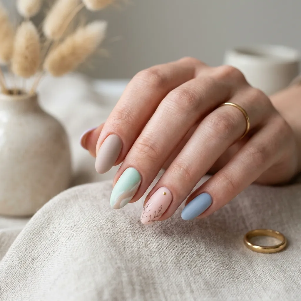 beige pastel nails
