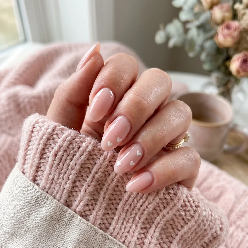 blush nails with heart