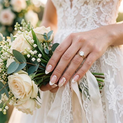 Bridal nails with pearls