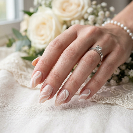 Bridal nails with swirl patterns