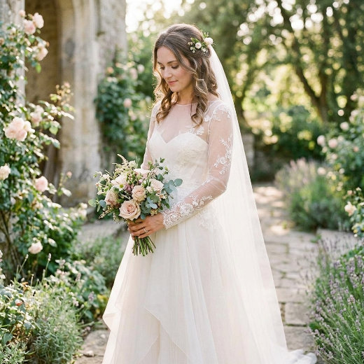Bride in sheer gown