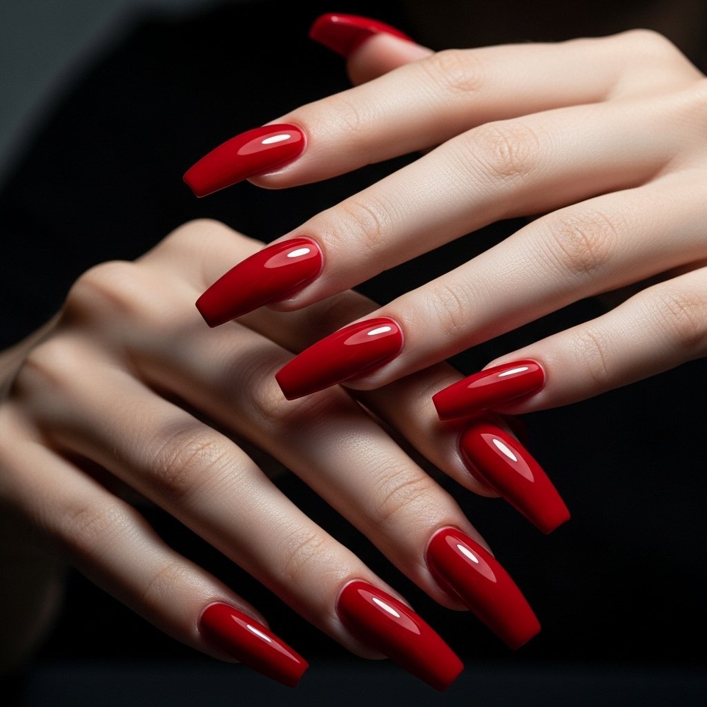 Classic red glossy nails