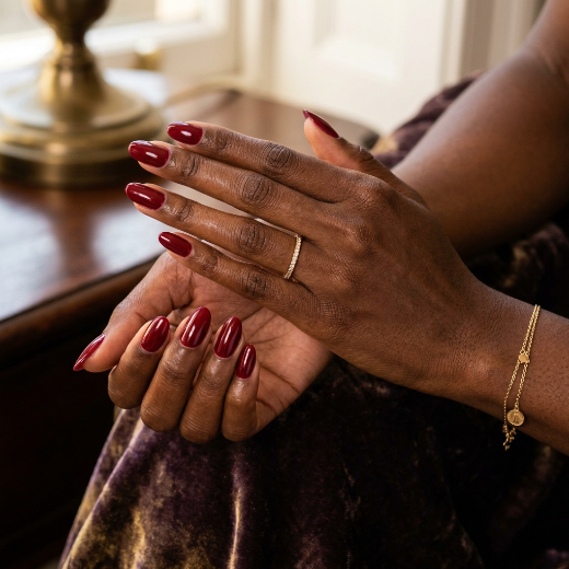 Deep red glossy nails