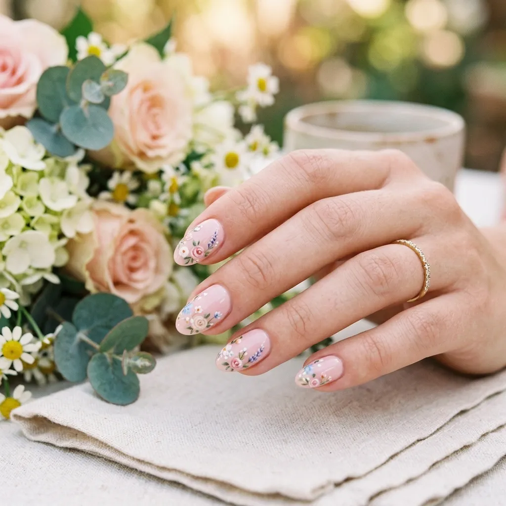 floral blush nails