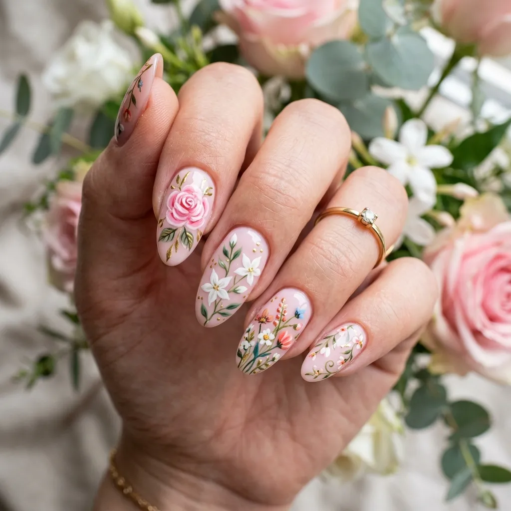 floral gel nails