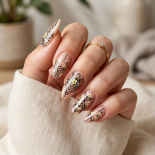 Geometric floral nail mix