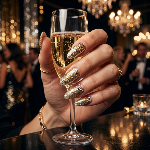 Glitter textured nails gold silver