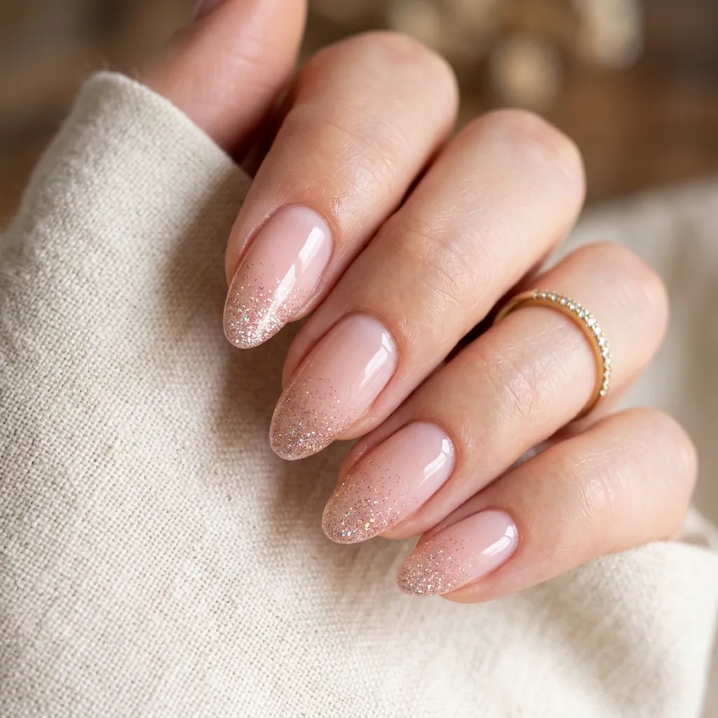 glitter blush nails