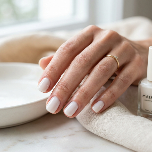 Glossy milky white short nails