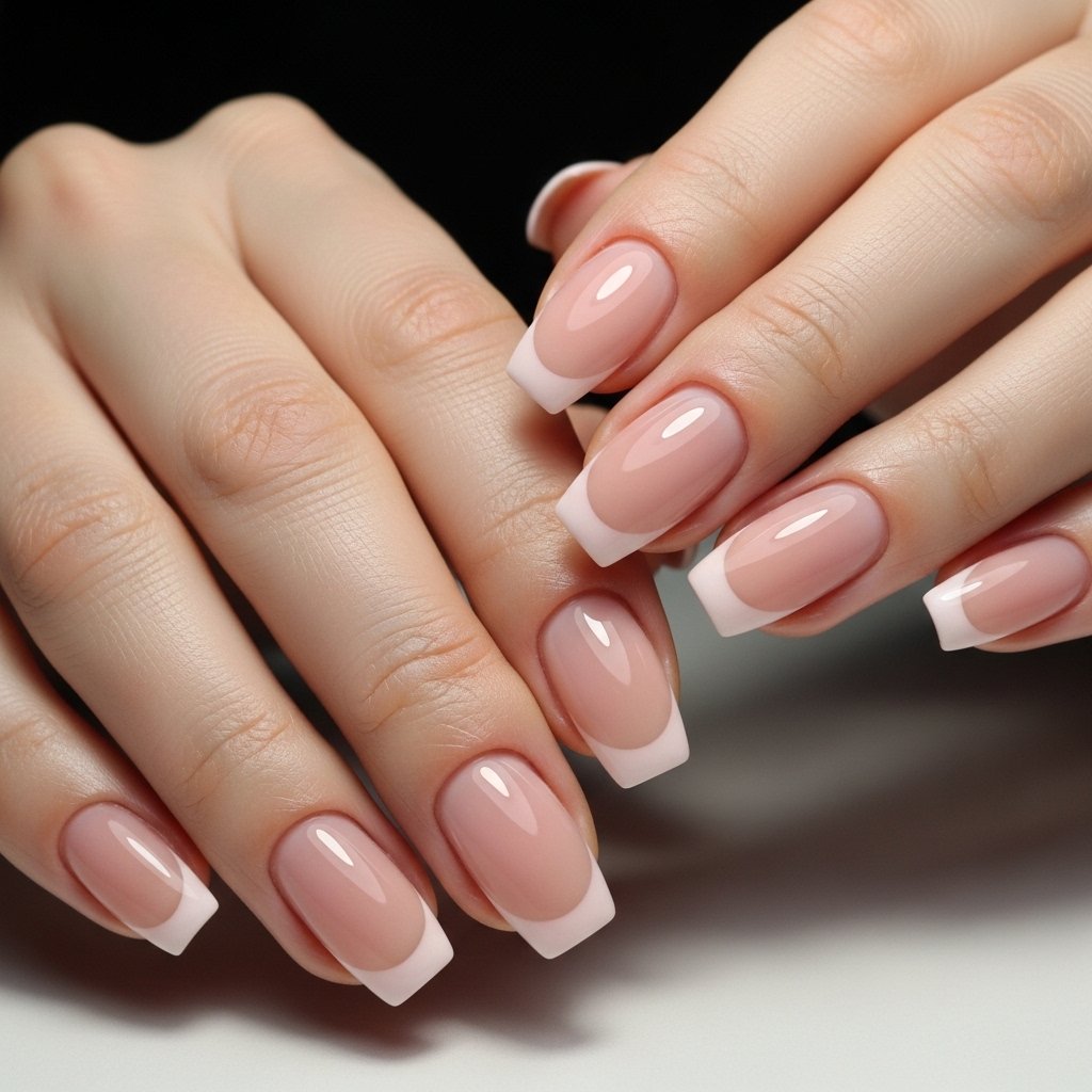 Glossy nude nail shine