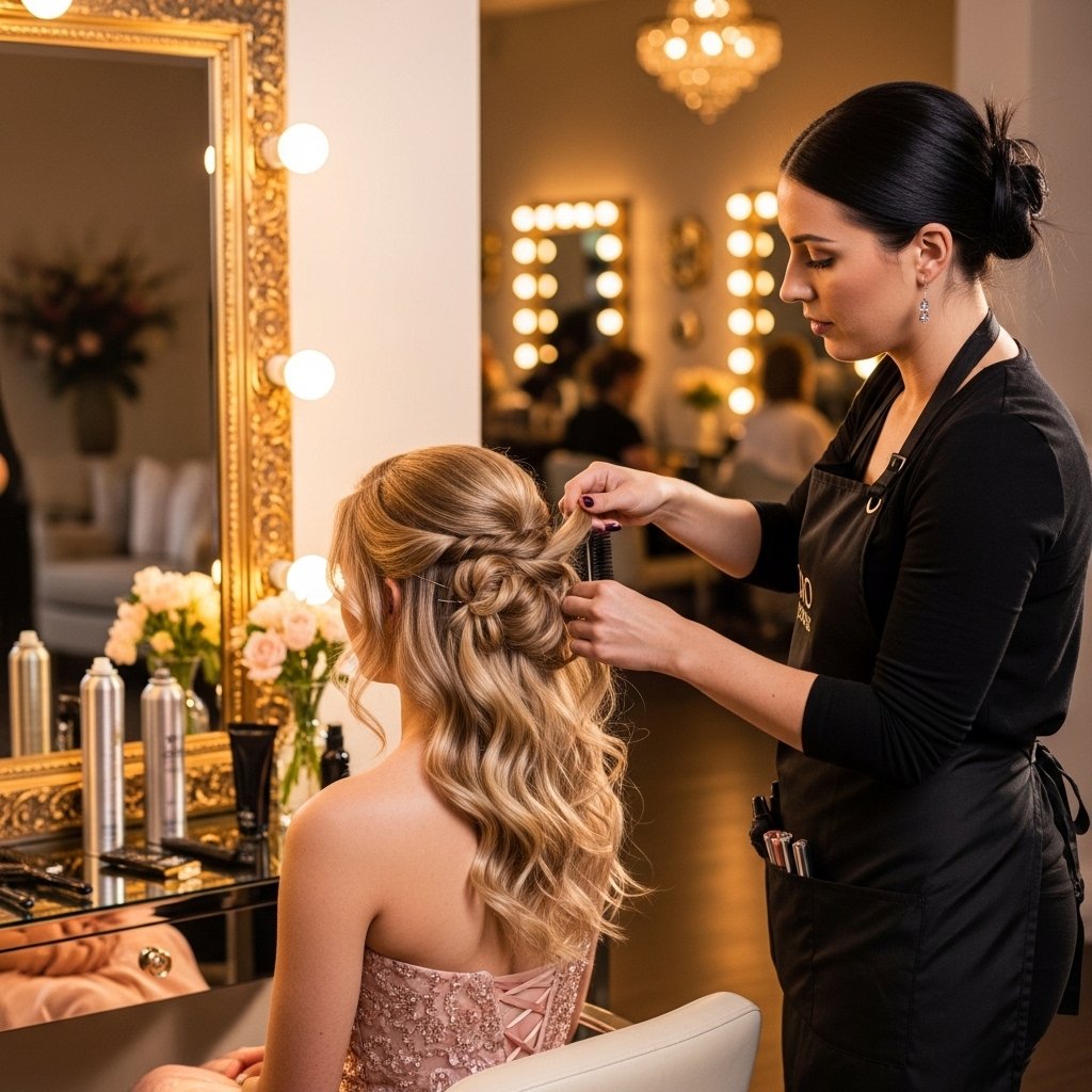 Hairstylist preparing a prom look