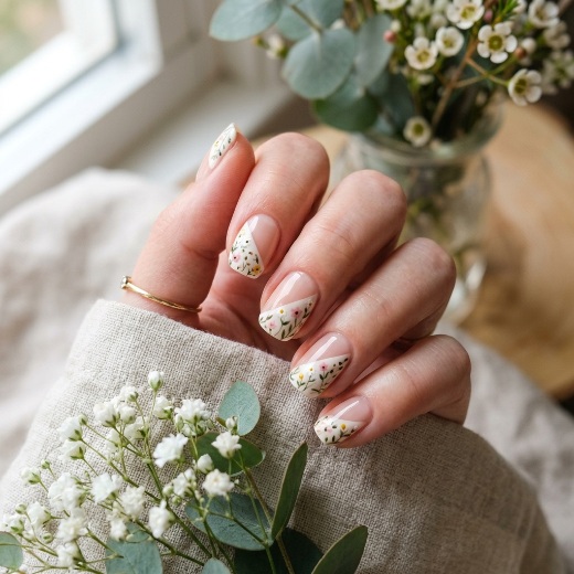 Half floral half nude nails