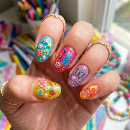 Jelly nails with 3D decorations