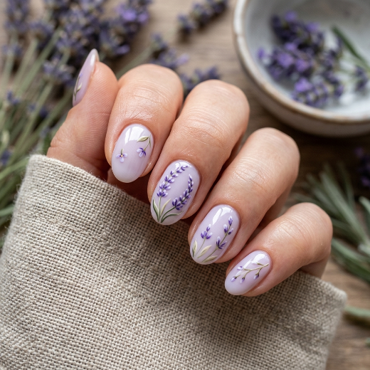 Lavender sprig nail art