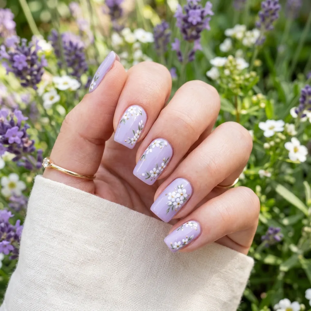 lavender floral nails