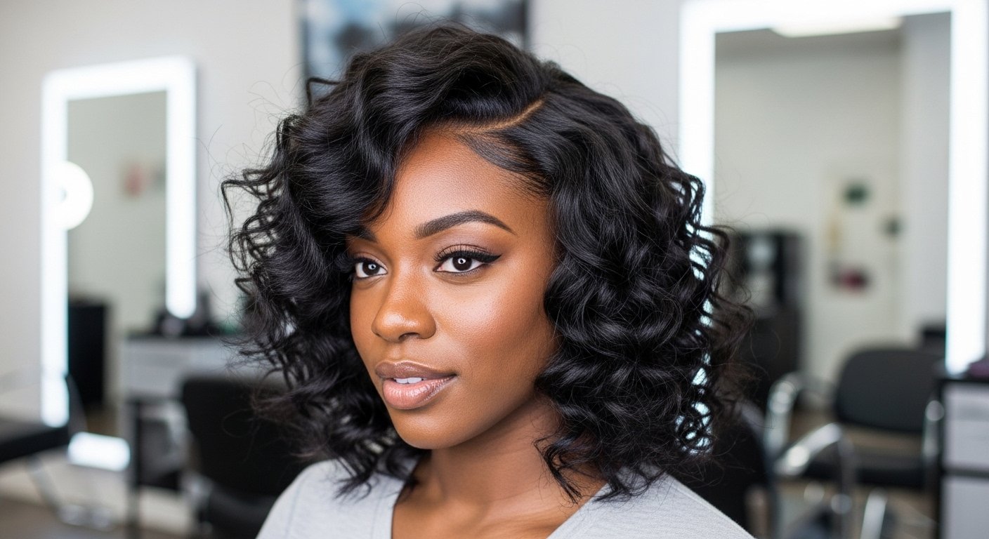Layered curly bob haircut
