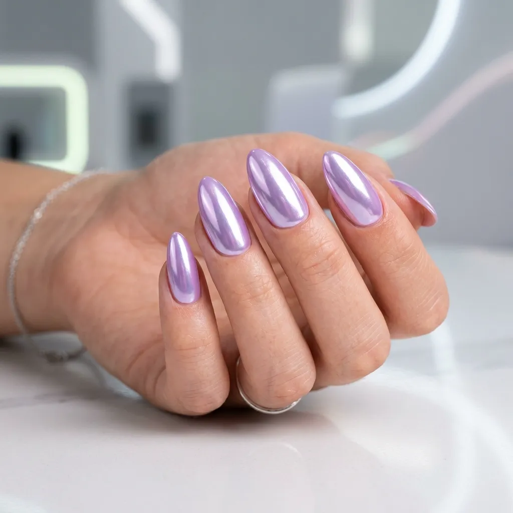 Lilac chrome nails