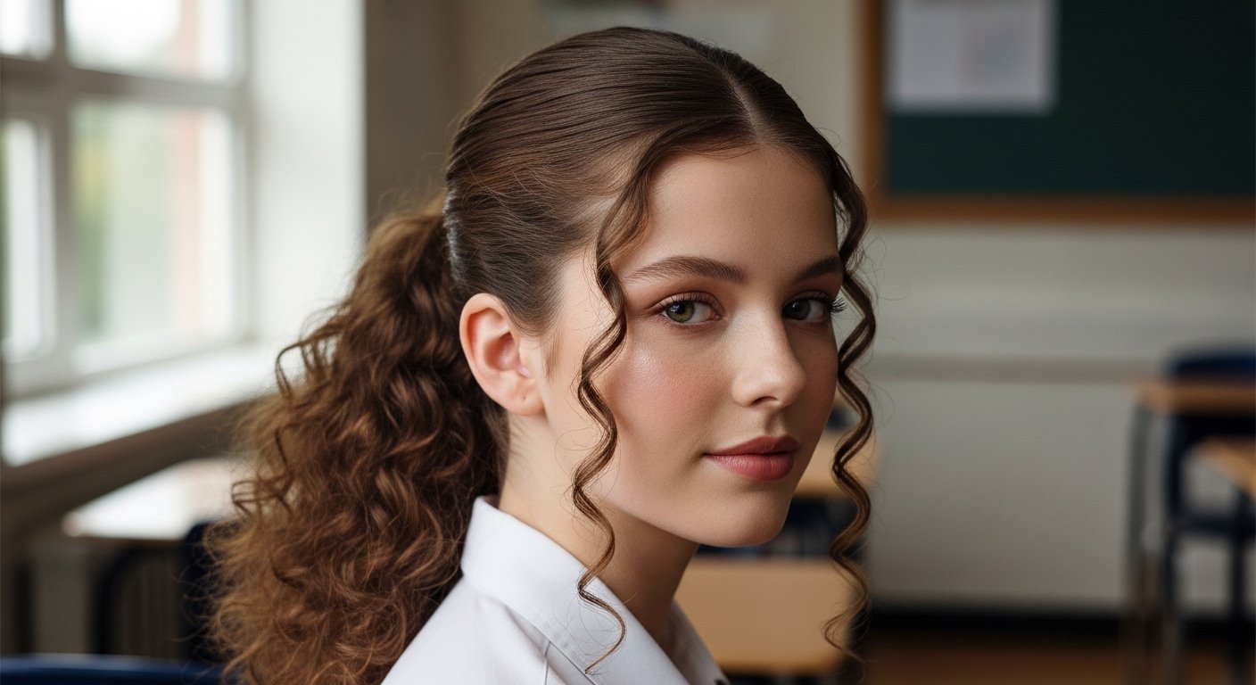 Low curly ponytail