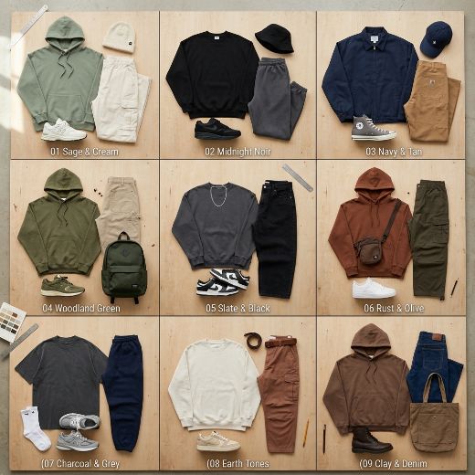 Men's outfits color palette grid