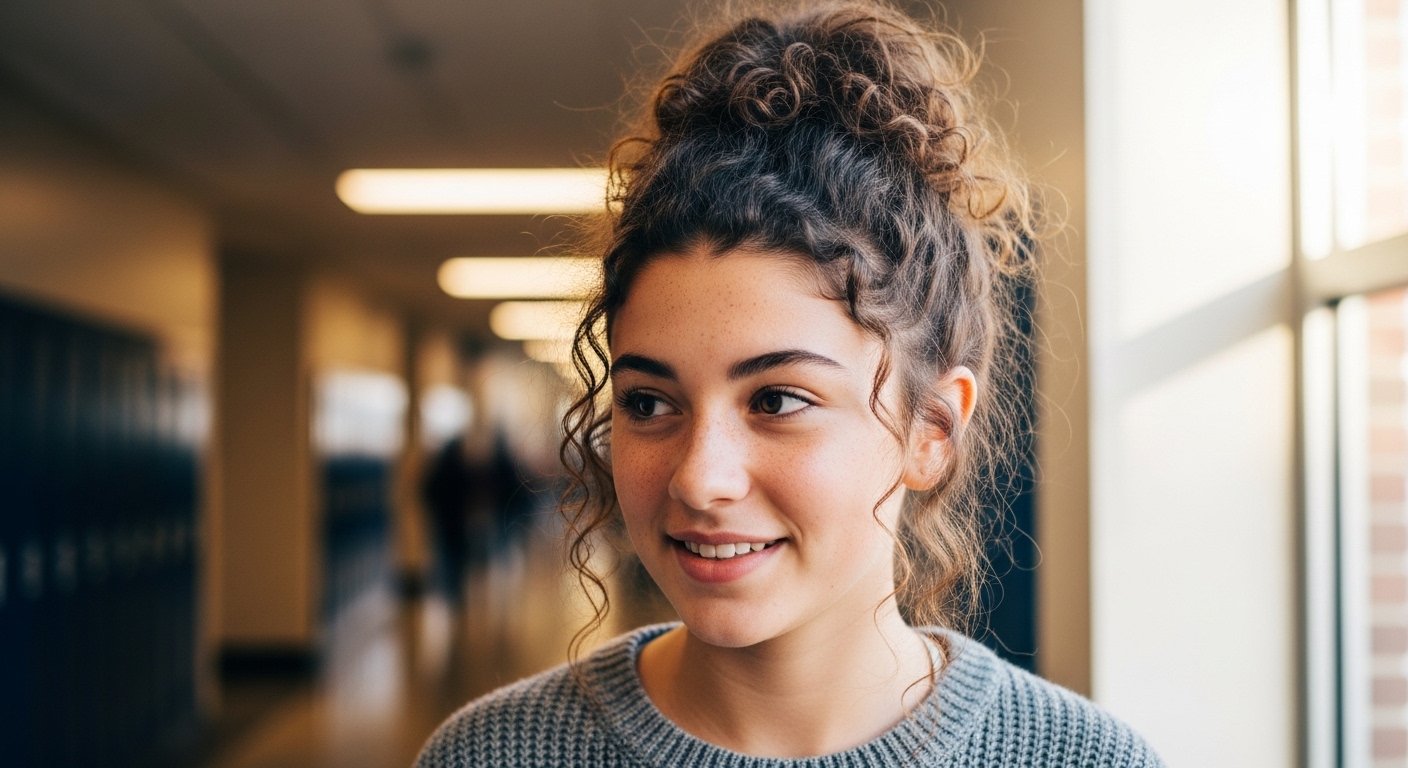 Messy curly bun hairstyle