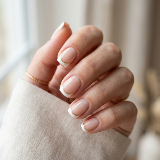 Minimal white French tip nails