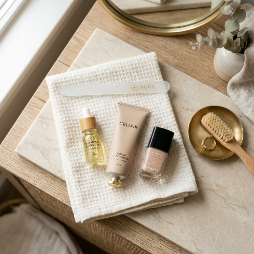 Nail care essentials on vanity