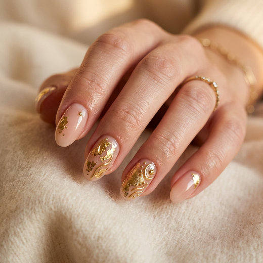 Nails with gold foil accents