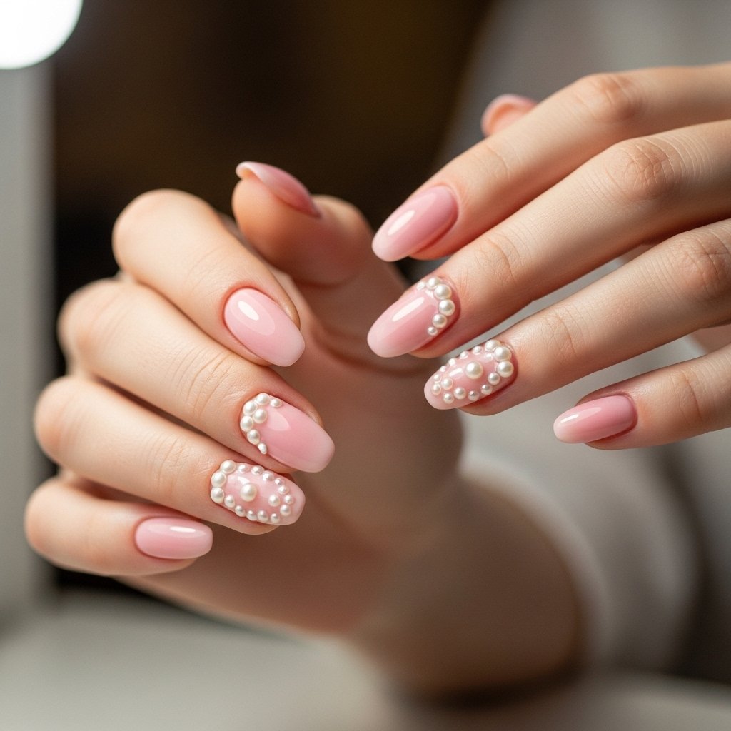 Nails with small pearl