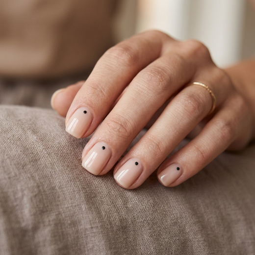 Nude nails with black dots