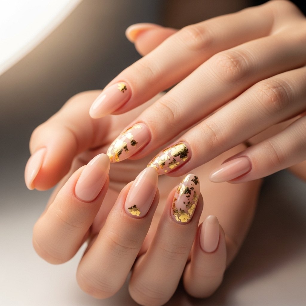 Nude nails with gold foil