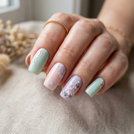 Pastel nails with delicate petals