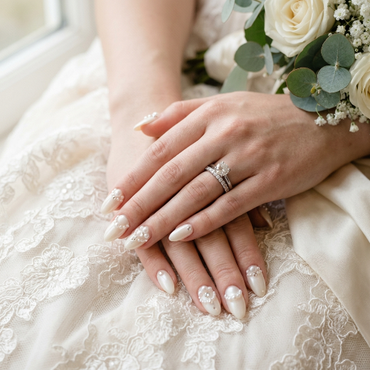 Pearl embellished nails bridal