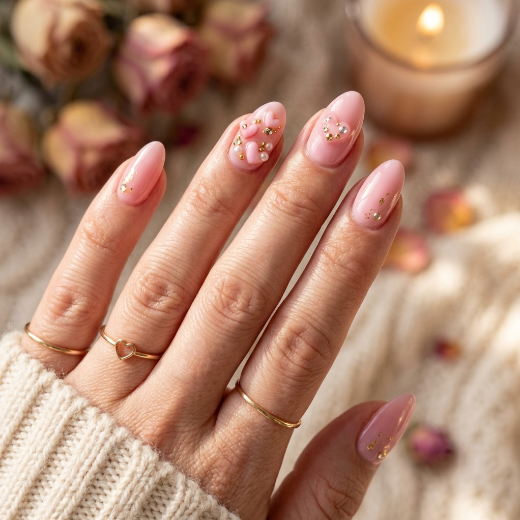 Pink manicure with heart