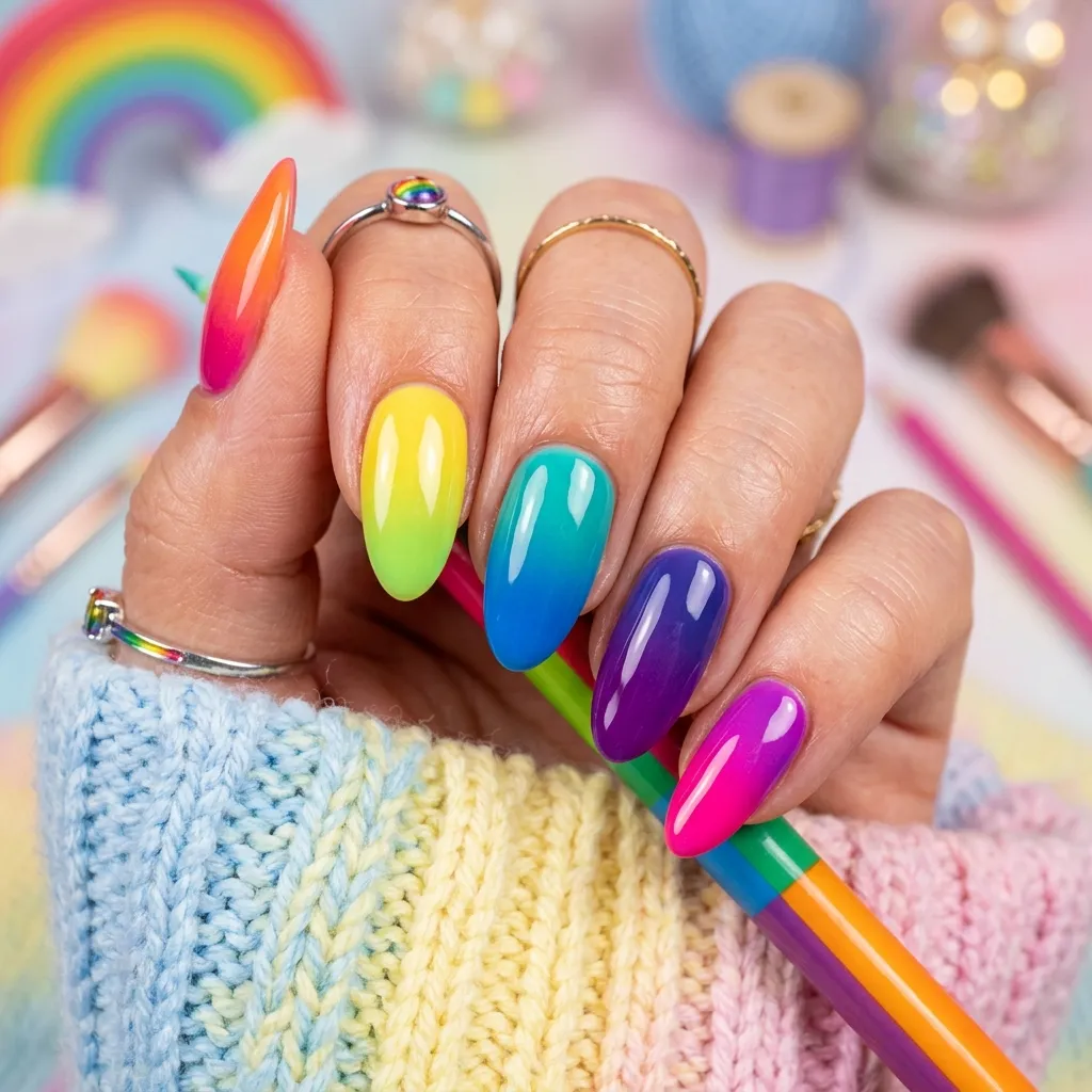 rainbow ombre nails