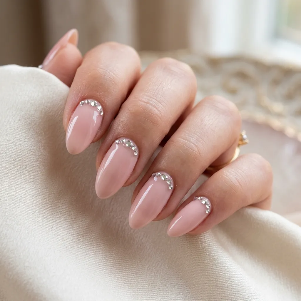 Rhinstone blush nails