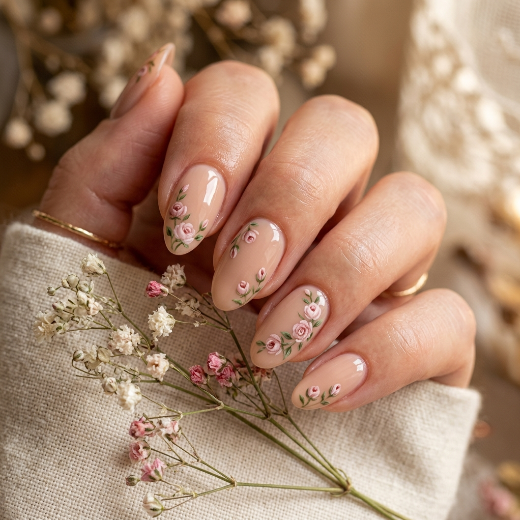 Rosebuds on nude nails