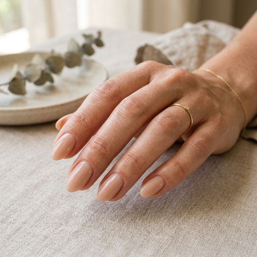 Short natural nails glossy nude