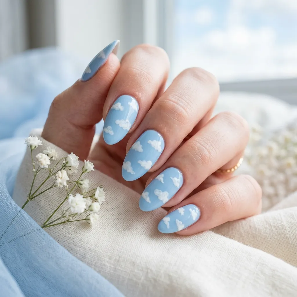 sky blue cloud nails