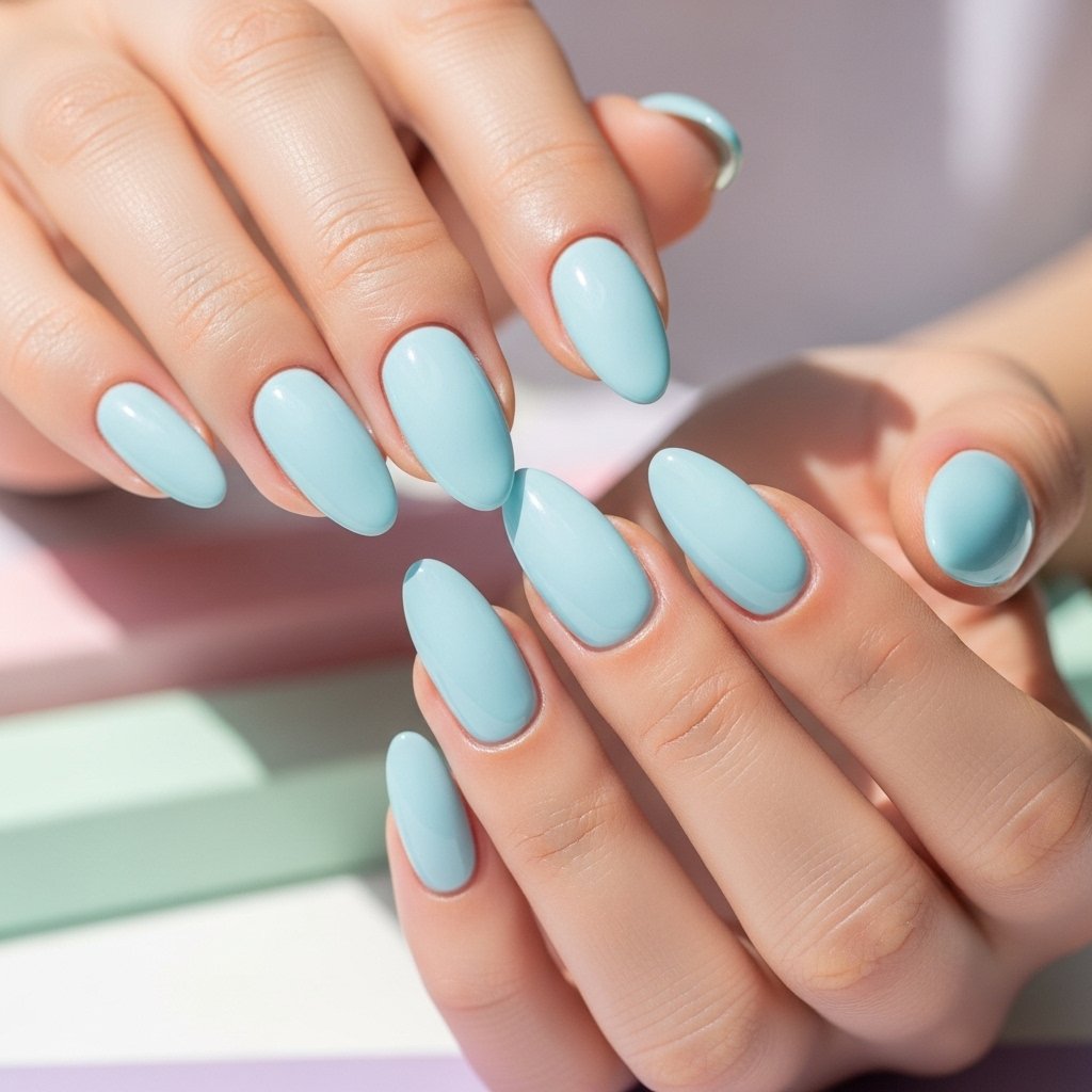 Soft blue nails
