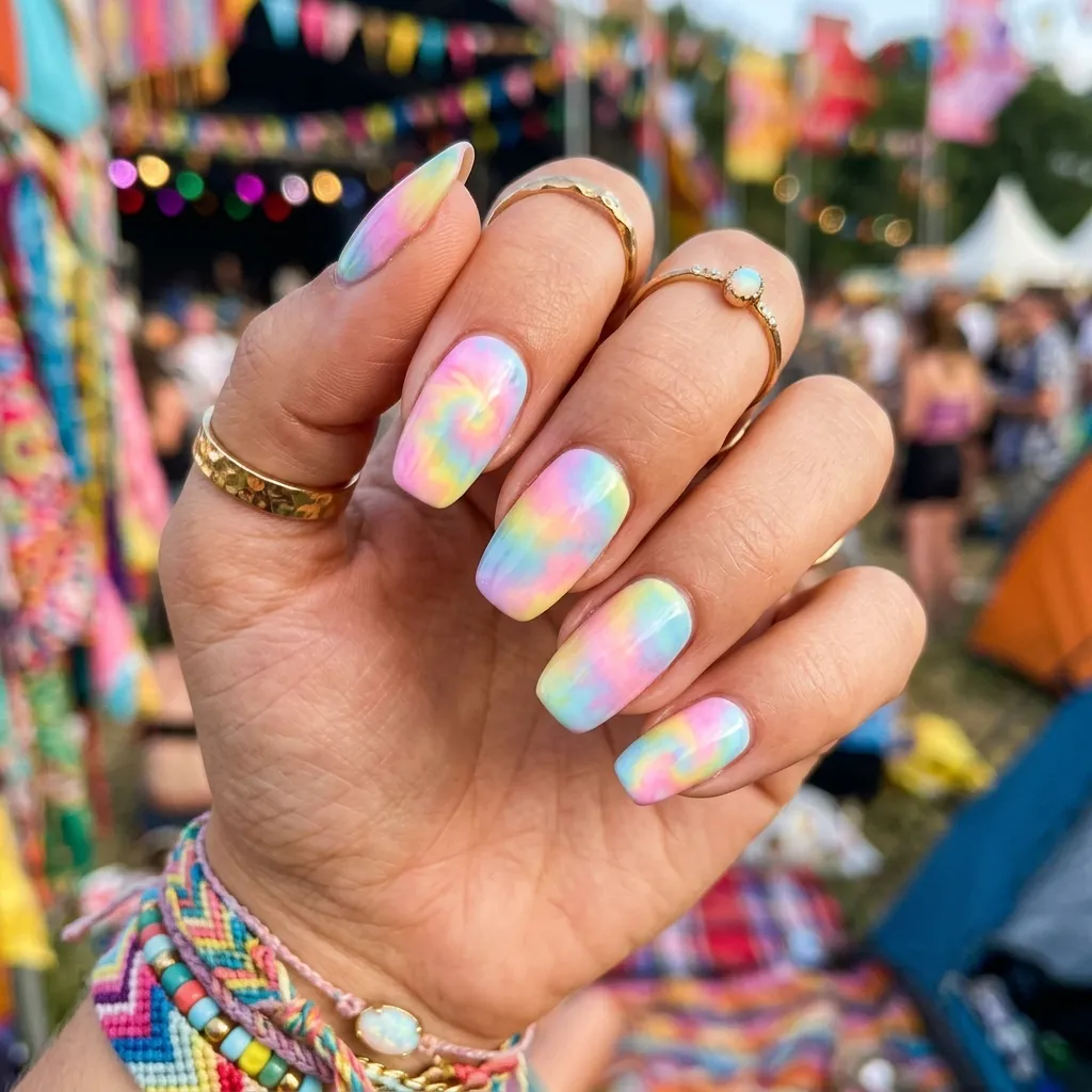 tie dye pastel nails