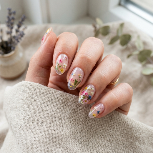 Transparent nails with florals