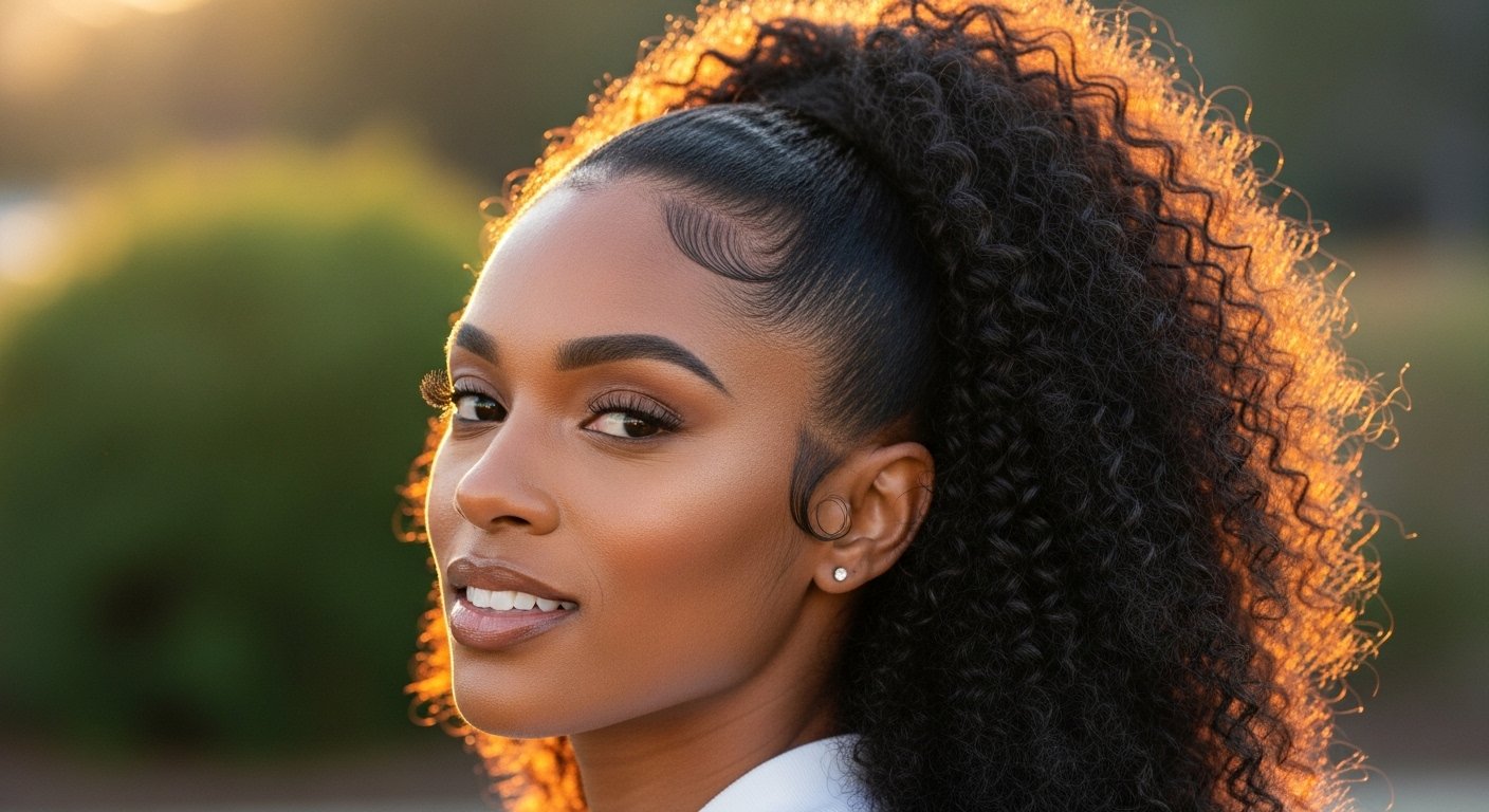 Voluminous curly ponytail