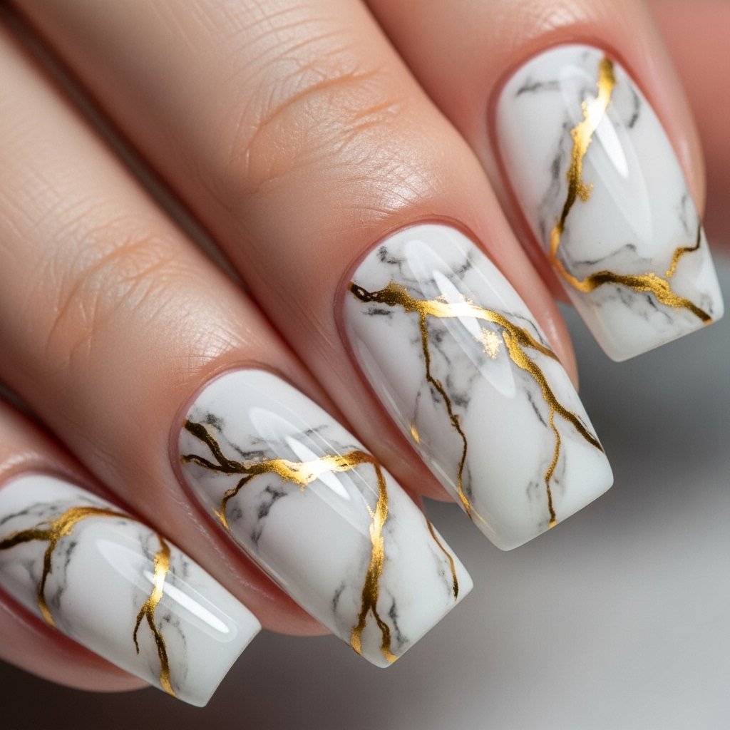 White marble nails