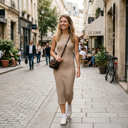 Woman wearing knit dress