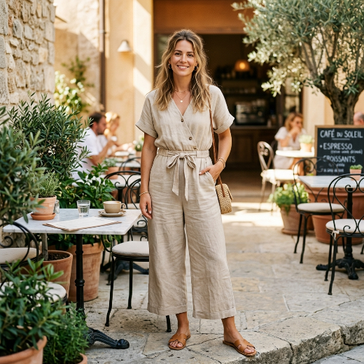 beige jumpsuit