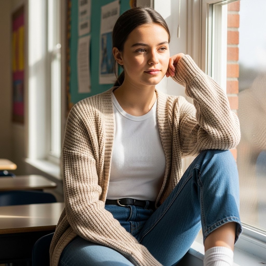 cardigan layered school look