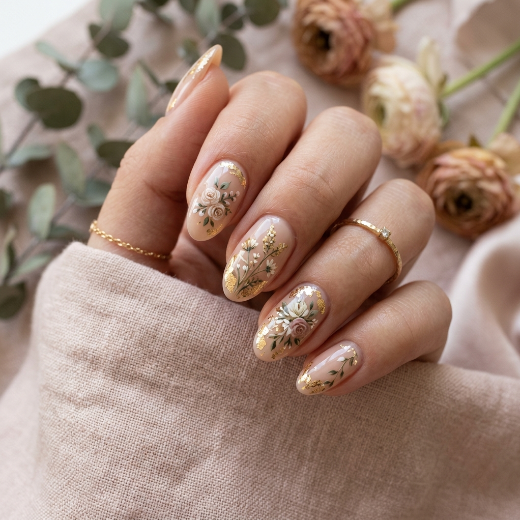 gold floral nails
