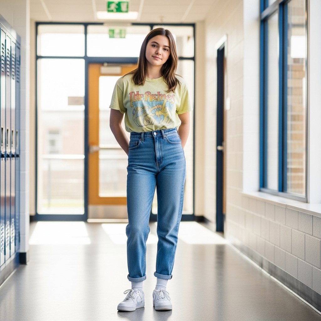 graphic tee and mom jeans